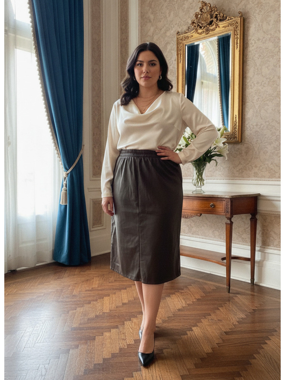 a new day Women's Faux Leather Skirt Dark Brown Plus Size 3X